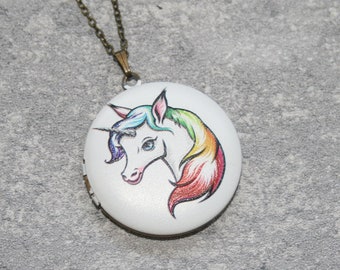 Einhorn Medaillon Halskette, Pferdehalskette, mythischer Schmuck