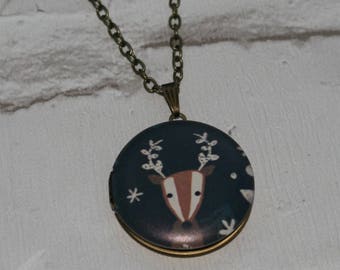 Deer Locket Necklace, Stag Necklace, Woodland Jewelry, Animal Necklace