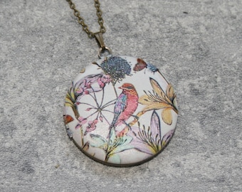 Collier de médaillon d’arbre, collier de forêt de bois, collier d’arbre d’oiseau, locket d’oiseaux