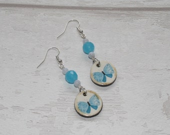 Blue Butterfly Statement Earrings, Animal Jewelry