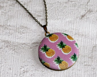 Pineapples Locket Necklace, Fruit Necklace, Food Jewelry