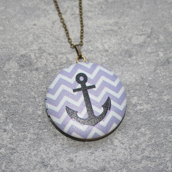 Anchor Locket Necklace, Nautical Necklace, Anchor Pendant, Red Anchor Necklace, Maritime Jewelry