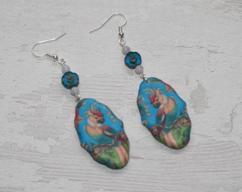 Blue Bird Statement Earrings, Animal Jewelry