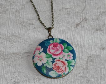 Pink Flower Locket Necklace, Floral Necklace, Flower Locket Necklace