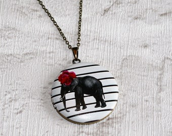 Elephant Locket Necklace, Grey Elephant Necklace, Safari Jewelry