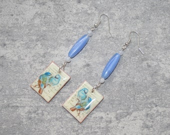 Blue Bird Statement Earrings, Animal Jewelry