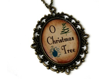 O Christmas Tree, Christmas Song Cameo Necklace, Xmas Illustration, Stocking Stuffer