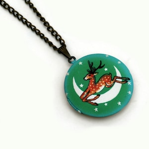 Deer Locket Necklace, Fawn Necklace, Woodland Jewelry, Animal Jewelry