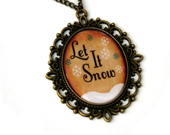 Let It Snow, Christmas Song Cameo Necklace, Xmas Illustration, Stocking Stuffer