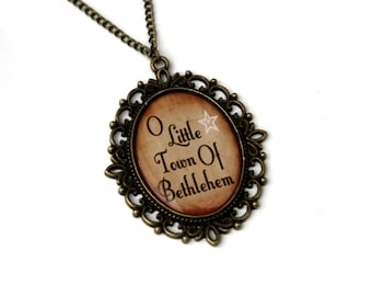 O Little Town Of Bethlehem, Christmas Song Cameo Necklace, Xmas Illustration, Stocking Stuffer