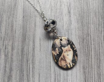 Collar con colgante de lobo, colgante de lobo, bosque, collar con animales