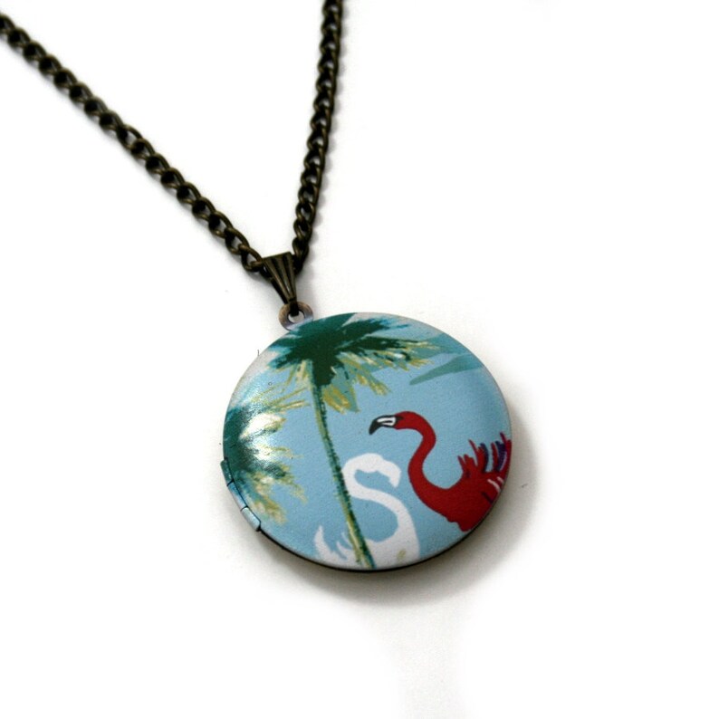 Flamingo Locket Necklace, Bird Necklace image 1