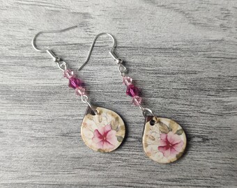 Pink Flower Statement Earrings, Floral Jewelry