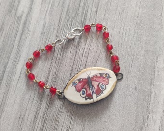 Red Butterfly Bracelet, Butterfly Bracelet, Butterfly Bar Bracelet