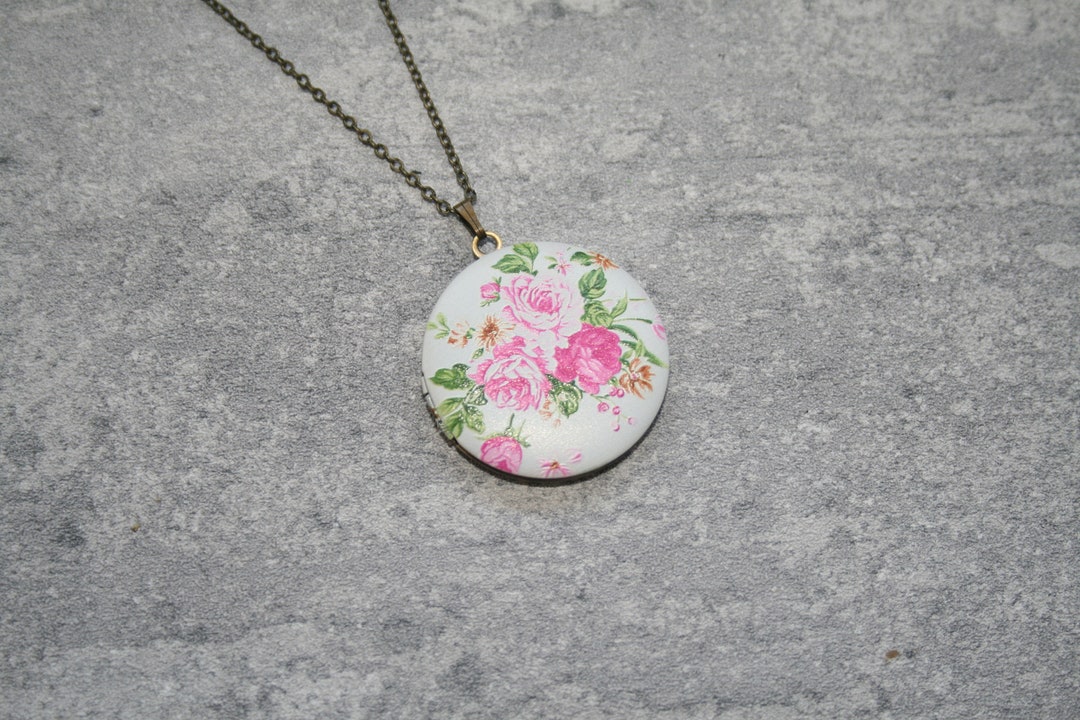 Pink Flower Locket Necklace, Floral Necklace, Flower Locket Necklace - Etsy