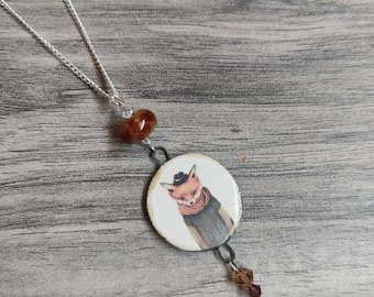 Fox Statement Necklace, Red Fox Pendant, Woodland, Animal Necklace