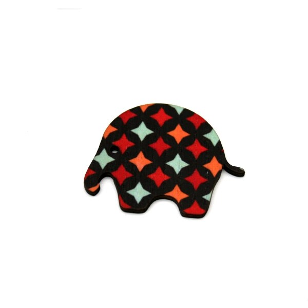 SALE Elephant Brooch, Geometric Illustration, Wood Jewelry, Animal Brooch