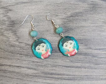 Blue and Red Frida Statement Earrings