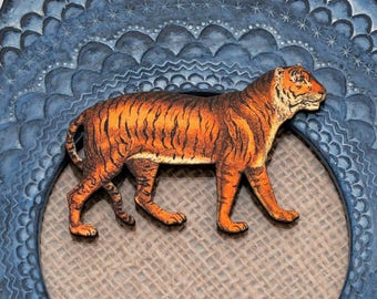 Tiger Brooch, Wooden Tiger Badge, Animal Brooch, Wood Jewelry, Big Cat Brooch