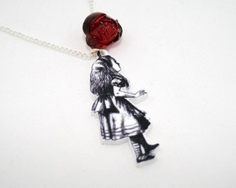 SALE Waking Away Necklace, Tenniel Illustration, Alice In Wonderland