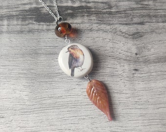 Robin Statement Necklace, Bird Pendant, Woodland, Animal Necklace