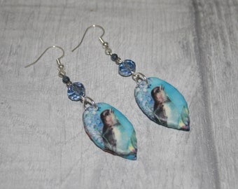 Blue Bird Statement Earrings, Animal Jewelry