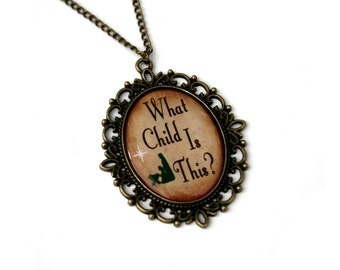 What Child Is This?, Christmas Song Cameo Necklace, Xmas Illustration, Stocking Stuffer