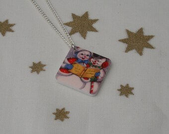 Snowman Necklace, Snowman Illustration Necklace