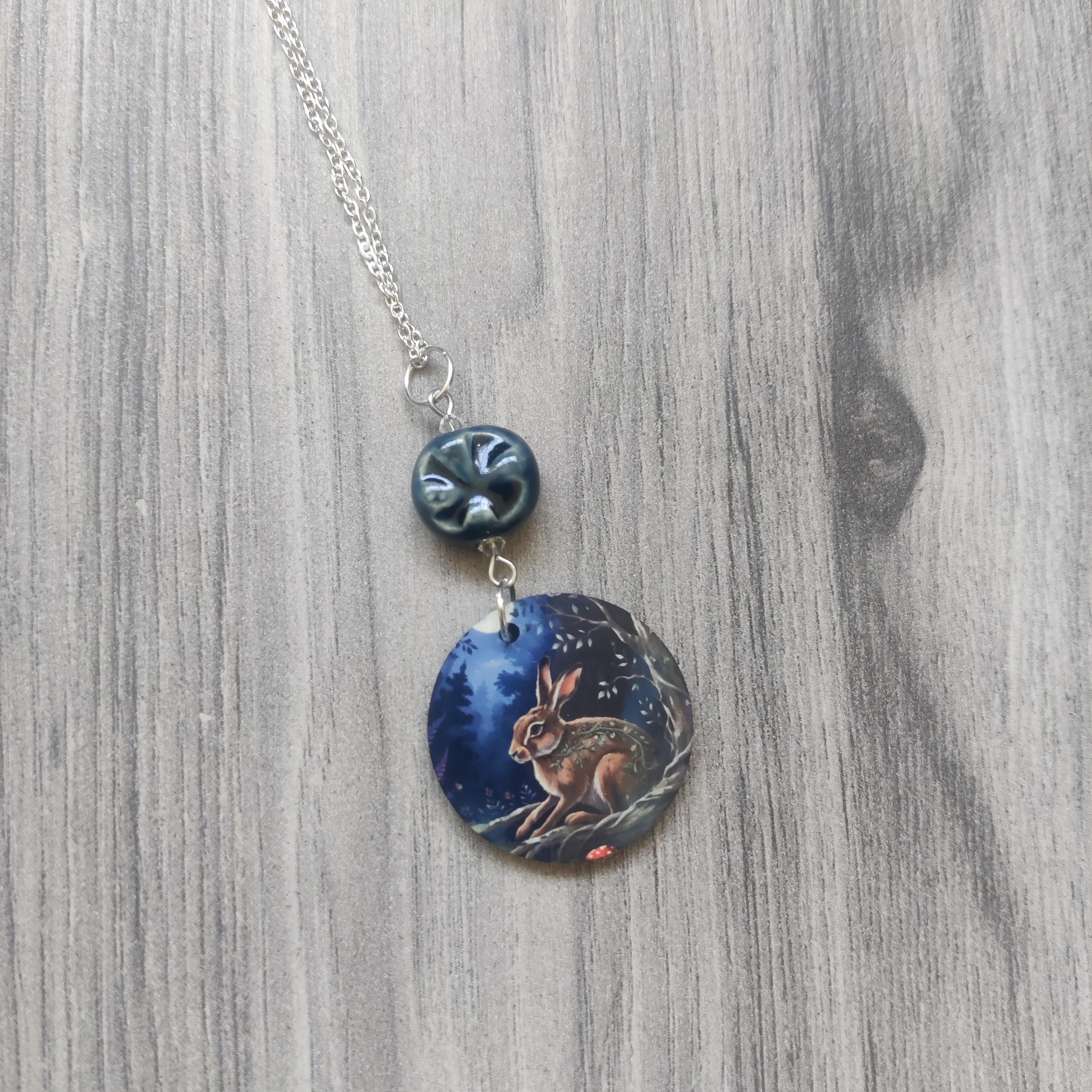 Rabbit Statement Necklace, Rabbit Pendant, Woodland, Animal 