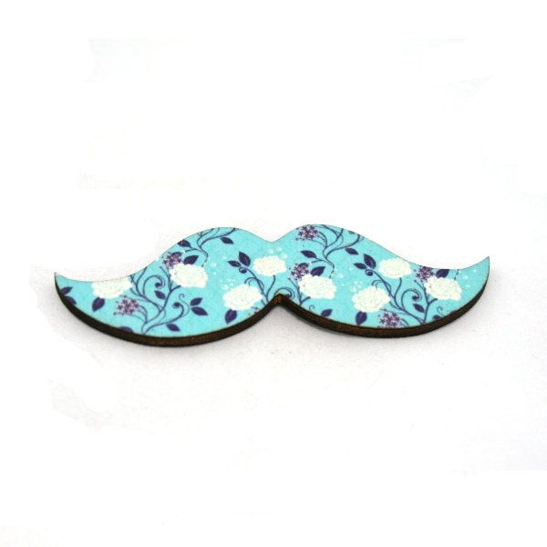 Moustache Brooch, Blue Flower Pin, Movember Facial Hair Accessory, Father's Day Gift