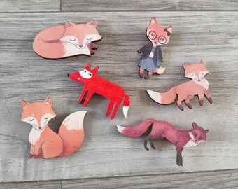 6 x Wooden Brooches - Animal, Fox (B)