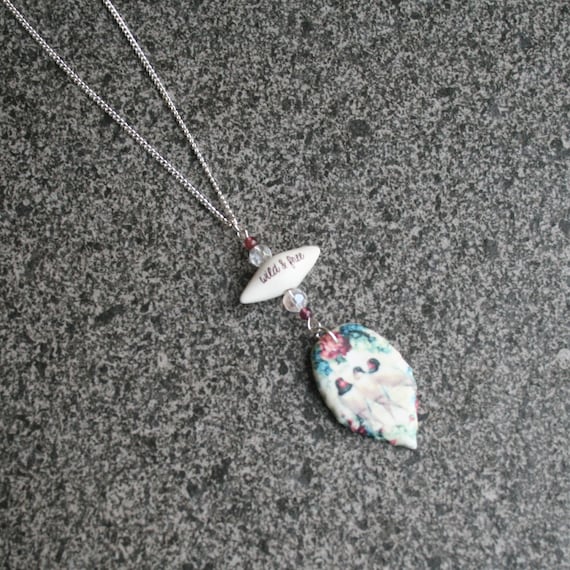 Large Bird Statement Necklace, White Bird Pendant, Woodland, Animal Necklace