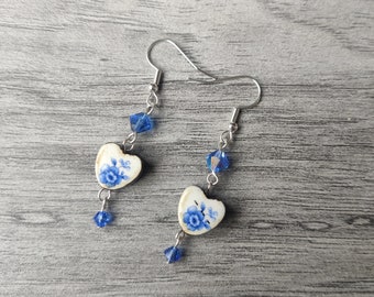 Blue Flower Statement Earrings, Floral Jewelry