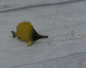 Porcelain Angel Fish Necklace, Yellow Fish Necklace, Animal Necklace