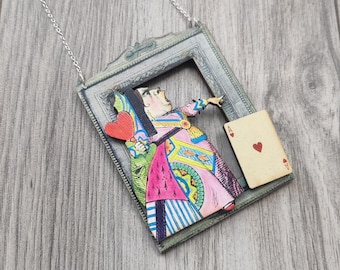 Alice in Wonderland Necklace, Queen of Hearts Necklace, Tenniel