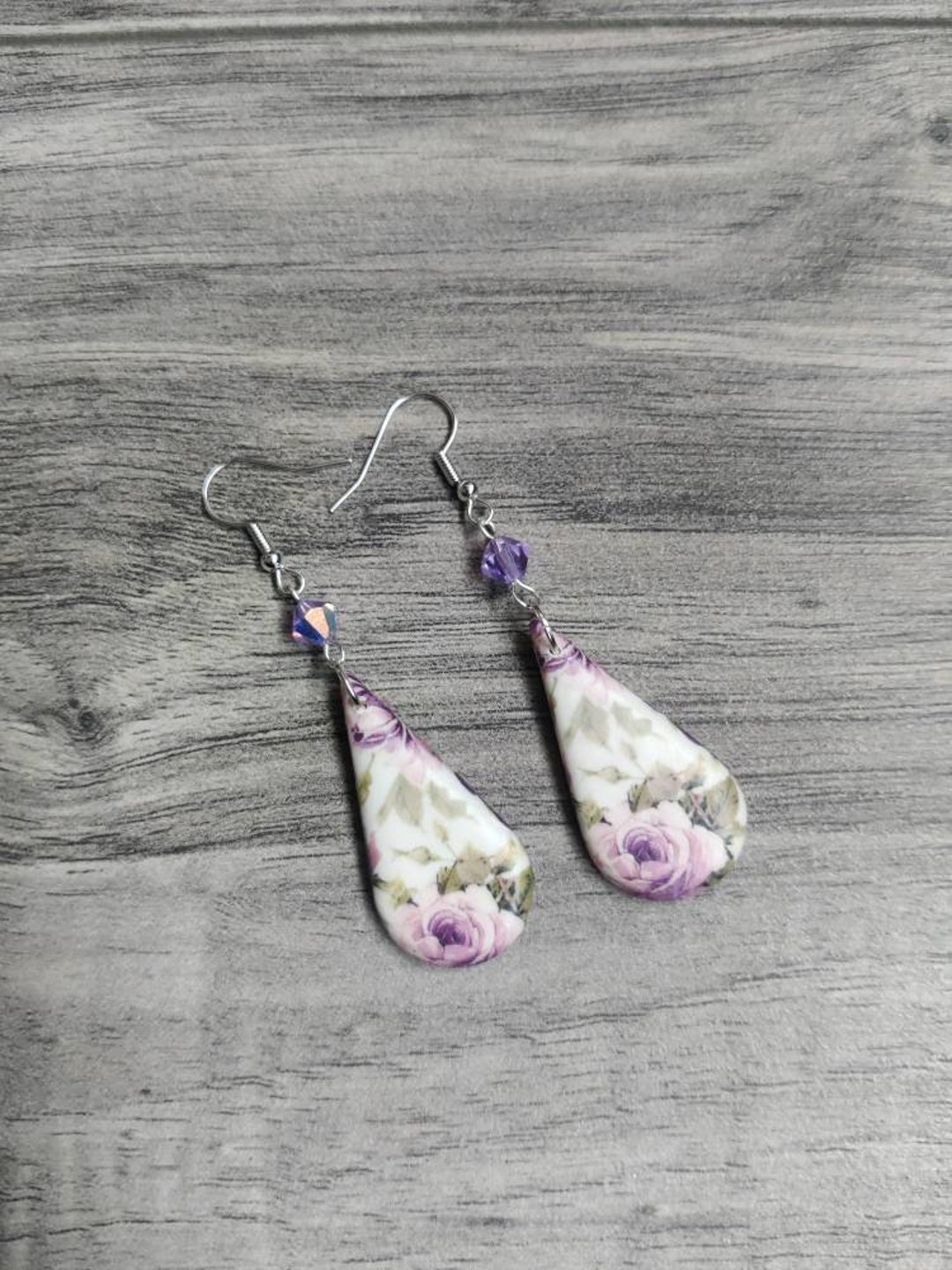 Purple Flower Statement Earrings, Floral Jewelry - Etsy display picture 3