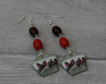 Red Bird Statement Earrings, Animal Jewelry