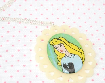 SALE Sleeping Beauty Illustration Necklace OOAK