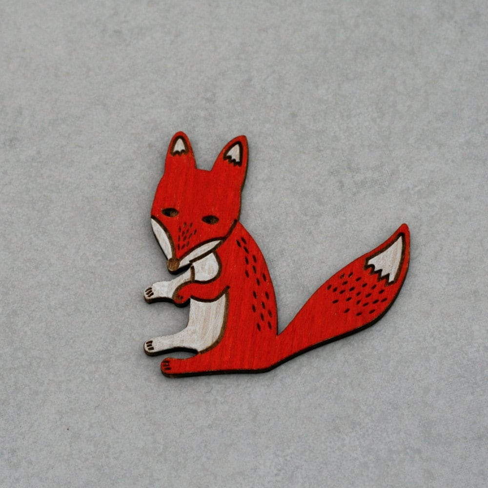 Fox Brooch Painted Wooden Fox Badge Wood Jewelry Animal Etsy