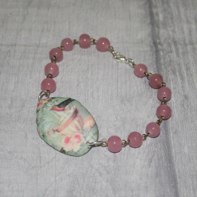 Bird Bracelet Pink Bird /& Teacup Bracelet Bird Bar Bracelet
