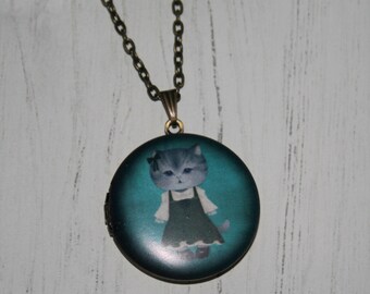 Katze Medaillon Halskette, Kätzchen Halskette, Wald Schmuck