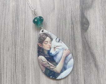 Collar con colgante de lobo, colgante de lobo, bosque, collar con animales