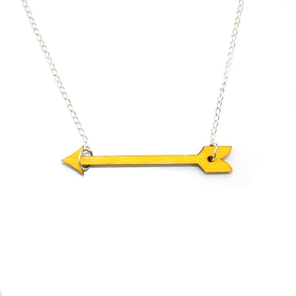 Yellow Arrow Necklace, Painted Wood Arrow, Wood Jewelry