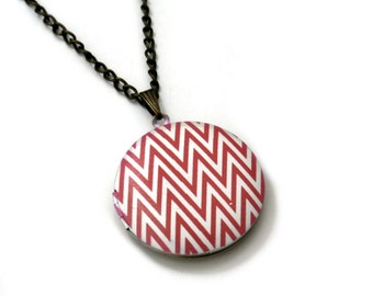 Geometric Locket Necklace, Chevron Necklace