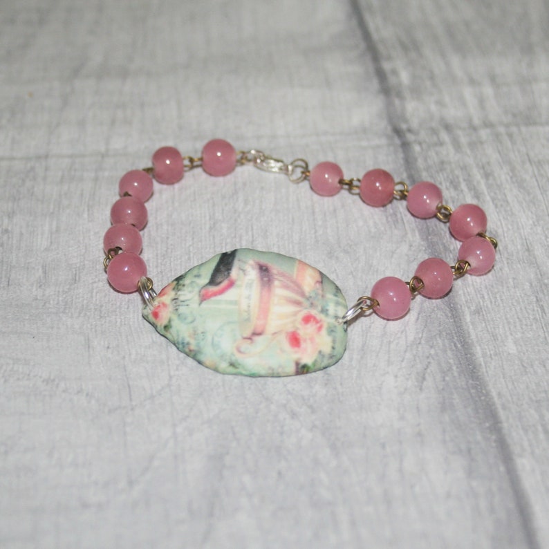Bird Bracelet Pink Bird /& Teacup Bracelet Bird Bar Bracelet