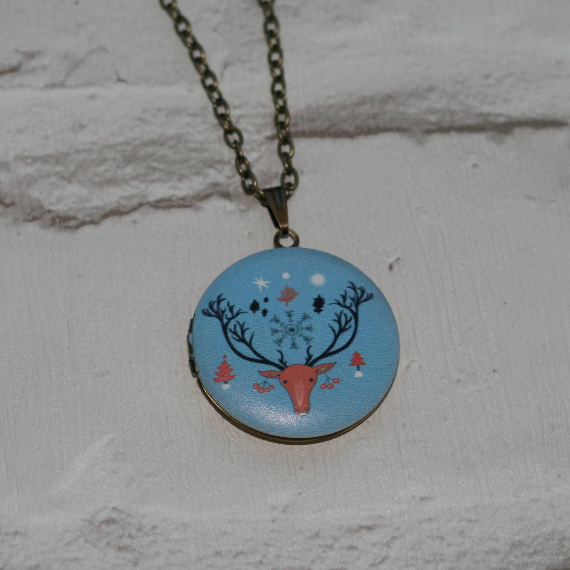 Deer Locket Necklace, Stag Necklace, Woodland Jewelry, Animal Necklace