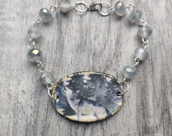 Grey Wolf Bracelet, Wolf Bracelet, Wolf Bar Bracelet