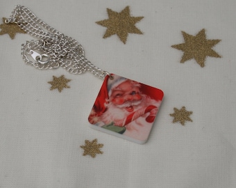 Father Christmas Necklace, Santa Claus Illustration Necklace