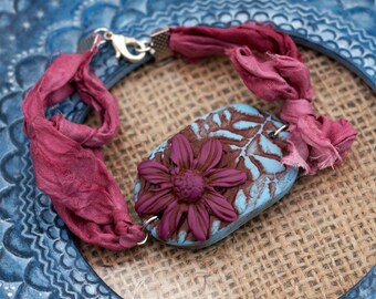 Pulsera de flor rosa, pulsera de flores, pulsera de la barra de flores