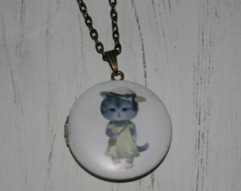 Cat Locket Necklace, Kitten Necklace, Woodland Jewelry